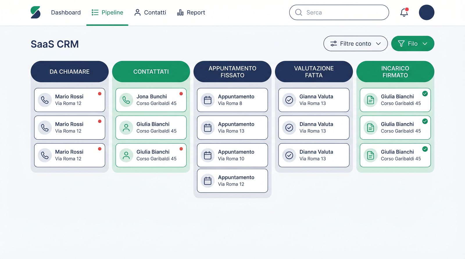 Interfaccia CRM per la gestione del follow-up immobiliare