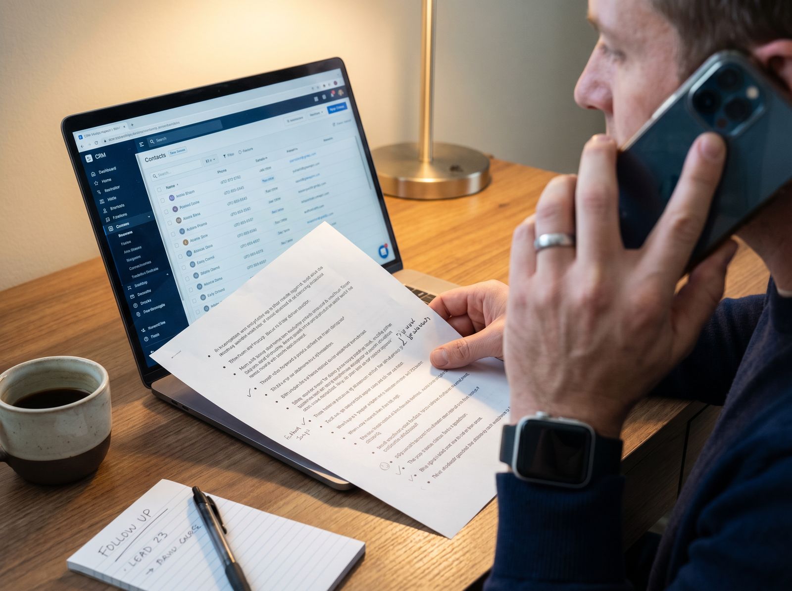 Agente immobiliare durante una sessione di cold calling con script